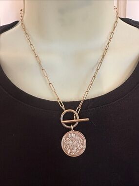 Serefina Gold-Tone Good Luck Coin‎ Pendant Toggle Necklace